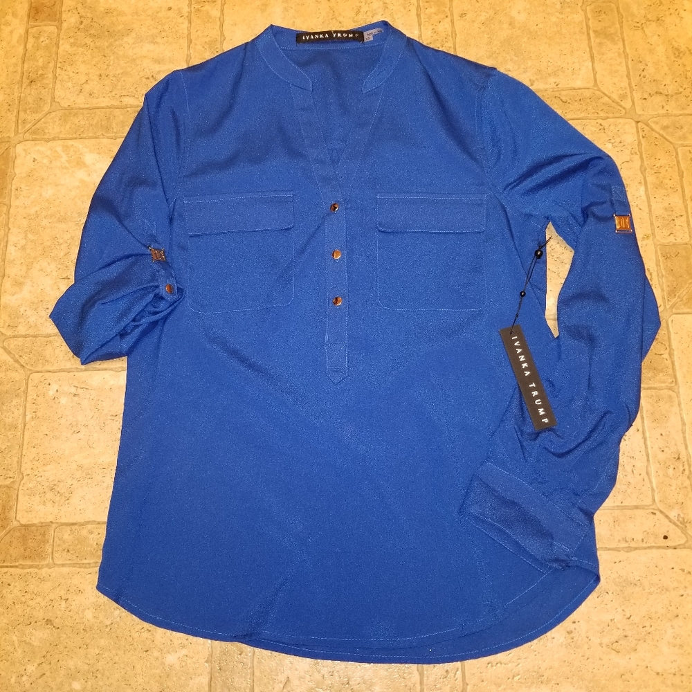 NWT Ivanka Trump Blue Long Sleeve Blouse Size XS